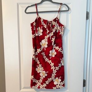 Hawaiian Red Floral Spaghetti Strap Dress